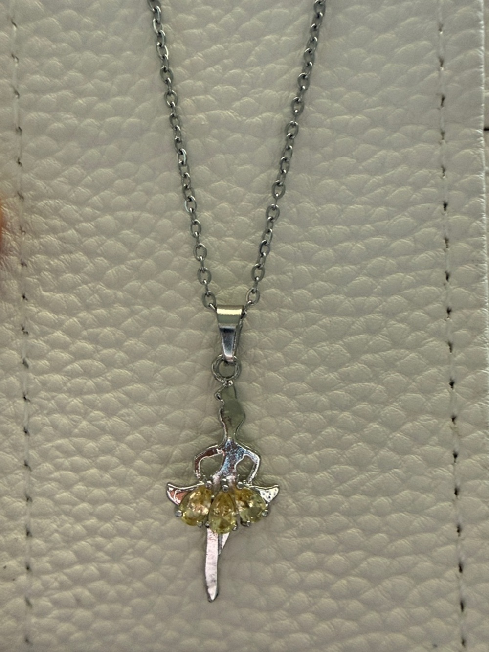 White Gold Plated Ballerina Pendant Necklace with Yellow Crystal Skirt